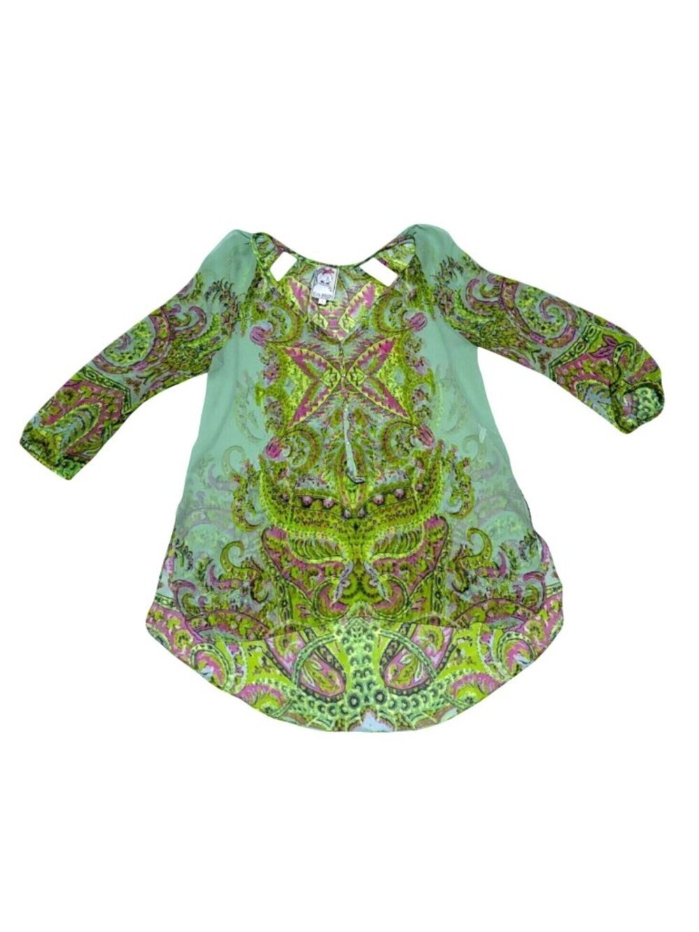 Yoana Baraschi Sheer Top S Oversize Psychedelic Preppy Popover Cover Up Resort